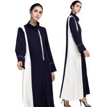 Moda splicing hit cor zíper lapela Muçulmano vestido de manga longa mulheres islâmica abaya dress